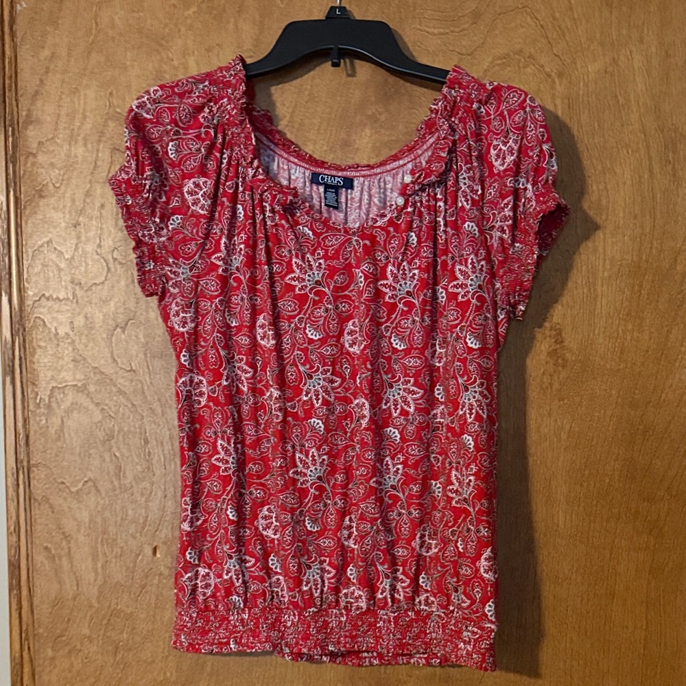 Chaps Red and White Paisley Blouse